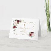 バプテスマ王室のスのフローラ金ゴールドフレームクロスバーガンディ サンキューカード (正面)