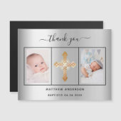 バプテスマ男の赤ちゃんシルバー写真感謝していお客様マグネット マグネット招待状 (正面/裏面)