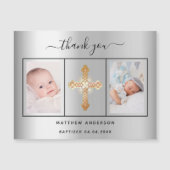 バプテスマ男の赤ちゃんシルバー写真感謝していお客様マグネット マグネット招待状 (正面)