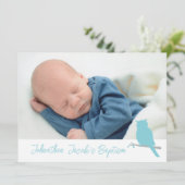 バプテスマ男の赤ちゃんフクロウ鳥の写真招待カード 招待状 (スタンド正面)