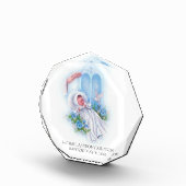 バプテスマ男の赤ちゃんブルーフラワーズクロス フォトブロック (右)