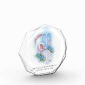 バプテスマ男の赤ちゃんブルーフラワーズクロス フォトブロック (左)