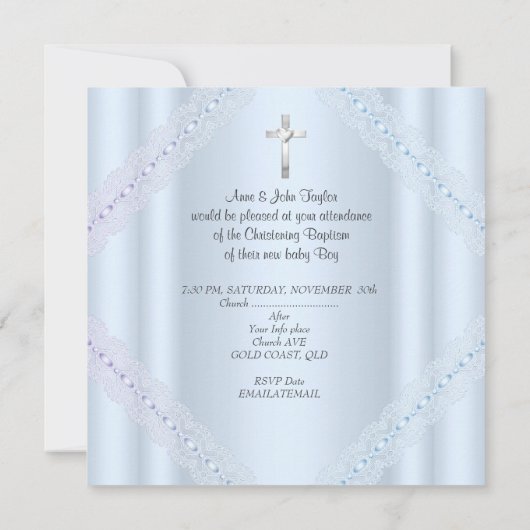 バプテスマ男の赤ちゃんブルー《キリスト教》洗礼式や命名式クロスプリンス2 招待状 (裏面)
