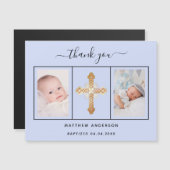 バプテスマ男の赤ちゃん青い感謝してい写真あなた磁石 マグネット招待状 (正面/裏面)