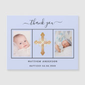 バプテスマ男の赤ちゃん青い感謝してい写真あなた磁石 マグネット招待状 (正面)