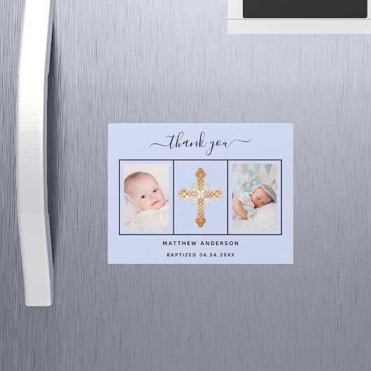 バプテスマ男の赤ちゃん青い感謝してい写真あなた磁石 マグネット招待状