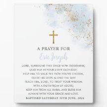 バプテスマ祈りの言葉サインブルー金ゴールドクロスボーイズ