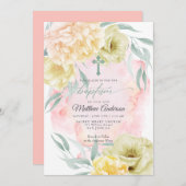バプテスマ素朴アイボリーコーラルイエローフローラ 招待状 (正面/裏面)