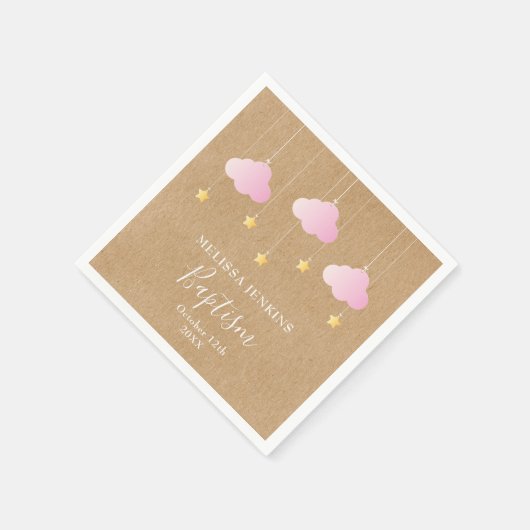 バプテスマ素朴《キリスト教》洗礼式や命名式ピンククラウド金ゴールド星 スタンダードカクテルナプキン (角)