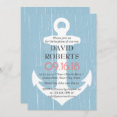 バプテスマ素朴《キリスト教》洗礼式や命名式ライトブルー&いかり 招待状 (正面/裏面)