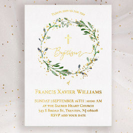 バプテスマ緑リース 箔招待状