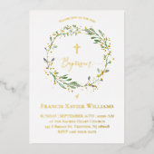 バプテスマ緑リース 箔招待状 (正面)