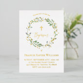 バプテスマ緑リース 箔招待状 (立ち正面)