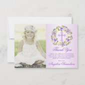 バプテスマ聖体確認ガールパープル写真 サンキューカード (正面)