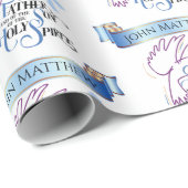 バプテスマ聖霊ボーイズブルーホワイトクロス鳩 ラッピングペーパー (ロールコーナー)