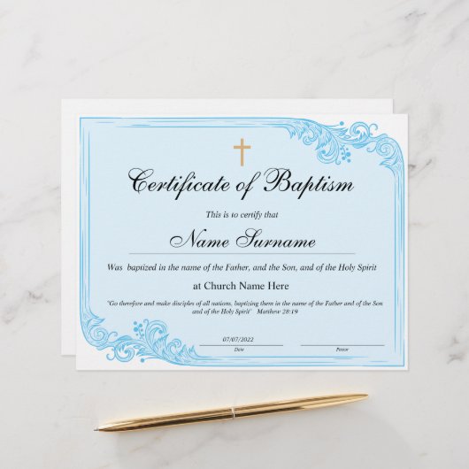 バプテスマ証明書，ベビー献身 (正面/裏面インサイチュ)