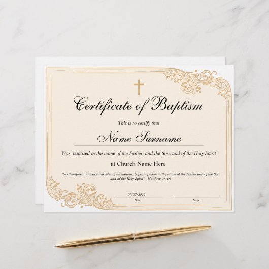 バプテスマ証明書，ベビー献身 (正面/裏面インサイチュ)