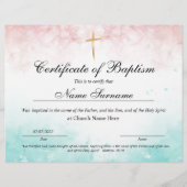 バプテスマ証明書，ベビー献身 (正面)