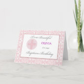 バプテスマ誕生日名前をカスタムするピンクレースパターン カード (正面)