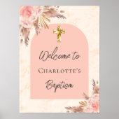 バプテスマ赤面バラ金ゴールドパンパスグラスアーチ歓迎 ポスター (正面)