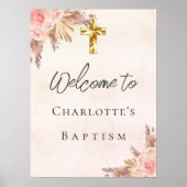 バプテスマ赤面バラ金ゴールドパンパスグラスクロスウェルカム ポスター (正面)