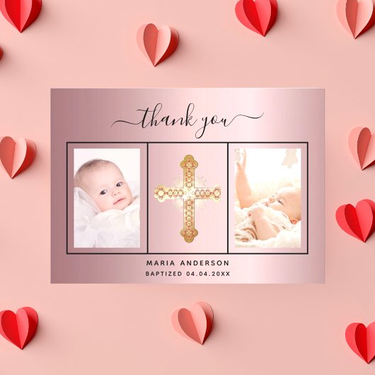 バプテスマ赤面ピンクの写真スクリプト女の子 サンキューカード