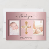 バプテスマ赤面ピンクの写真スクリプト女の子 サンキューカード (正面)