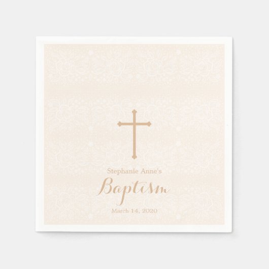 バプテスマ赤面ピンクデリケートフローラレース スタンダードカクテルナプキン (正面)