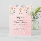 バプテスマ赤面ピンクフローラエレガント女 招待状 (スタンド正面)