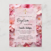 バプテスマ赤面ピンク花ベビーガール インビテーションポストカード (正面)
