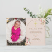 バプテスマ赤面ピンク金ゴールドパンパスグラスフォト サンキューカード (スタンド正面)