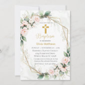 バプテスマ金ゴールドクロスピンクフローラ女子 招待状 (正面)