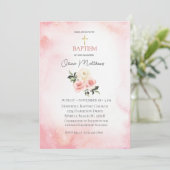 バプテスマ金ゴールドクロスピンクフローラ 招待状 (スタンド正面)