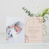 バプテスマ金ゴールドパンパスグラスフォトコラージュ サンキューカード (スタンド正面)