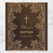 バプテスマ金ゴールドブラウンエレガントヴィンテージ ワインラベル (シングルラベル)