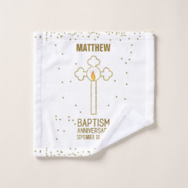 バプテスマ金ゴールド十字記念日パーソナライズされた ウォッシュタオル