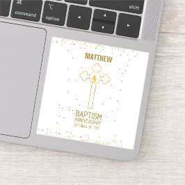 バプテスマ金ゴールド十字記念日パーソナライズされた シール