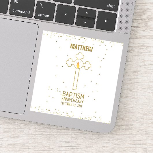 バプテスマ金ゴールド十字記念日パーソナライズされた シール (詳細)