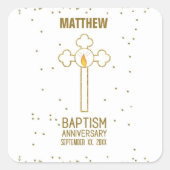 バプテスマ金ゴールド十字記念日パーソナライズされた スクエアシール (正面)