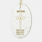 バプテスマ金ゴールド十字記念日パーソナライズされた セラミックオーナメント (左)