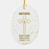 バプテスマ金ゴールド十字記念日パーソナライズされた セラミックオーナメント (正面)