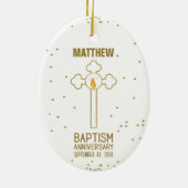 バプテスマ金ゴールド十字記念日パーソナライズされた セラミックオーナメント (裏面)