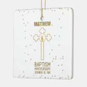バプテスマ金ゴールド十字記念日パーソナライズされた セラミックオーナメント (左)