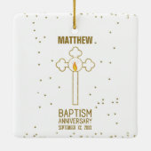 バプテスマ金ゴールド十字記念日パーソナライズされた セラミックオーナメント (裏面)