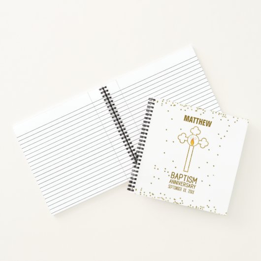バプテスマ金ゴールド十字記念日パーソナライズされた ノートブック (内部)