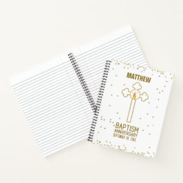 バプテスマ金ゴールド十字記念日パーソナライズされた ノートブック