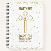 バプテスマ金ゴールド十字記念日パーソナライズされた ノートブック (正面)