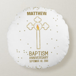 バプテスマ金ゴールド十字記念日パーソナライズされた ラウンドクッション
