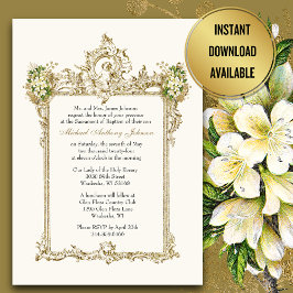 バプテスマ金ゴールド天使フローラヴィンテージ 招待状