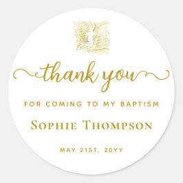 バプテスマ金ゴールド鳩ホワイトクロスエレガントサンキュー ラウンドシール